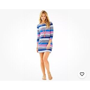Lilly Pulitzer Sophie Shift Dress Blue Stripe UPF 50 Size L